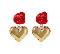 Rose Heart Earring for Women, Fabric Red Rose, 18k Gold Plated Heart Stud Earrings, Anniversary Birthday Gift for Wife Girlfriend Mom, M, Metal, No Gemstone