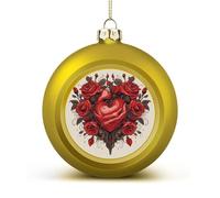 Rose Heart Shape Christmas Tree Ornaments 1.6 Inch Shatterproof Pc Plastic Balls with Lanyard Baubles Hanging Christmas Ball Ornaments for Xmas Tree Holiday Party Wedding Home Decorations-Golden