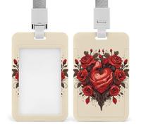 Rose Heart Shape Id Badge Holder with Lanyard, Clear Vertical Card Protector Waterproof, Breakaway Safety Neck Strap, Heavy Duty Name Tag Holder for Nurse Teacher Officer Staff Women Men