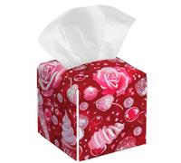 Rose Hearts Glitter Ice Creams Tissue Box Cover Leather Decorative Square Tissue Cube Boxes Holder with Bottom Belt Case Organizer for Bathroom Home Car Decor