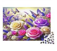 Rose Heavyweight Paper Mixed Roses with Purple And Butterflies Jigsaw Puzzle Interactive Relaxing Activity 70x50cm/1000pcs