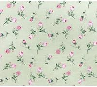 Rose & Hubble 100% Cotton Poplin Pretty Pink Rose Bud Floral Digital Printed Fabric Ideal for Crafting, Quilting, Dressmaking & Home Décor; (CP0456 Green, 2 Metre Pre-Cut)