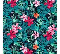 Rose & Hubble Aloha Hawaiian Hibiscus Flowers & Tropical Leaves Print 100% Cotton Poplin Fabric by The Metre, 112cm Wide (Dressmaking, Quilting) (Navy/Fuchsia)
