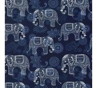 Rose & Hubble Children's Fabric Navy Paisley Mandala Elephant Animal Designs 100% Cotton Poplin Fabric 44'' Wide Craft Fabric Material Ideal for Nursery Quilting, Clothing