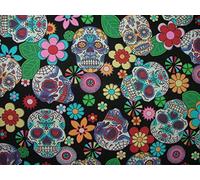 Rose & Hubble Dia de Muertos Day of The Dead Fabric, Black, 100% Cotton, 25 cm x 112 cm