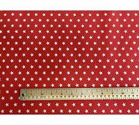 Rose & Hubble White Stars on Red Background - Polycotton Fabric - 112cm Wide