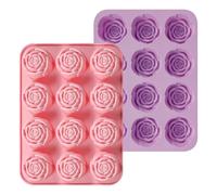 Rose Ice Cube Silicone Moulds 2 Pack,12-Cavity Handmade Rose Flower Ice Cube Tray & Chocolate Mould, Food-Grade Reusable Baking Mould for Sweets, Jelly, Wax Melt, Candle & Soap Making