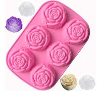 Rose Ice Cube Tray, 6 Cavity Silicone Flower Shaped Ice Cube Mold, Easy Release Whiskey Chilling Cocktails Juice Candy Cupcake Chocolate Molds