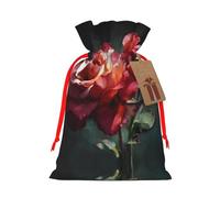 Rose Images Printed Drawstring Christmas Linen Gift Bag, Perfect For Gift Bags, Candy Bags