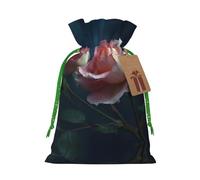 Rose Images Printed Drawstring Christmas Linen Gift Bag, Perfect For Gift Bags, Candy Bags
