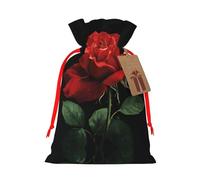 Rose Images Printed Drawstring Christmas Linen Gift Bag, Perfect For Gift Bags, Candy Bags