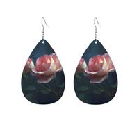Rose Images Printed Droplet Shaped Acrylic Personalized Earrings, Suitable For Wearing In Various Occasions