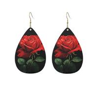 Rose Images Printed Droplet Shaped Acrylic Personalized Earrings, Suitable For Wearing In Various Occasions