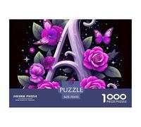 Rose Impossible Hard Challenging 1000 Pc Jigsaw Puzzle - Letter A Purple Roses Recycled Paper for Home Wall Decor70x50cm/1000pcs