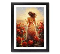 Rose Impressionism No.2 Framed Print | A2 Black Framed Wall Art | Ready to Hang | Impressionist Floral Picture | Living Room Bedroom Lounge Office