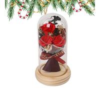 Rose in Glass Dome - Handmade Preserved Flower Glass Dome with LED Lights | Romantic Home Decor for Women Valentine's Day Artificial Red Silk Gift for Women
