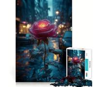 Rose in The City Rain 1000 Teenager Pieces Jigsaw Puzzle Memory Boost Calm Escape Pattern Assembly Warm Surprise (38x26cm)