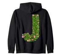 Rose Initial Alphabet Floral Letter J Botanical Greenery Art Zip Hoodie