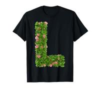 Rose Initial Alphabet Floral Letter L Botanical Greenery Art T-Shirt