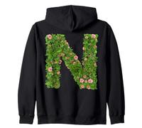 Rose Initial Alphabet Floral Letter N Botanical Greenery Art Zip Hoodie