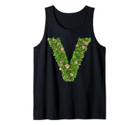 Rose Initial Alphabet Floral Letter V Botanical Greenery Art Tank Top