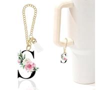 Rose Initial Charm for Stanley Cup, Mini Tumbler Keychain Letter Accessory, Purse Backpack Charm, Gifts for Women Her Mom Sister Friend Birthday Black Letter S