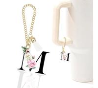 Rose Initial Charm for Stanley Cup,Mini Tumbler Keychain Letter Charm Stanley Cup Accessories for Purse Backpack,Rose Gifts for Women Her Mom Sister Friend