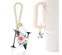 Rose Initial Charm for Stanley Cup,Mini Tumbler Keychain Letter Charm Stanley Cup Accessories for Purse Backpack,Rose Gifts for Women Her Mom Sister Friend