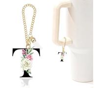 Rose Initial Charm for Stanley Cup,Mini Tumbler Keychain Letter Charm Stanley Cup Accessories for Purse Backpack,Rose Gifts for Women Her Mom Sister Friend