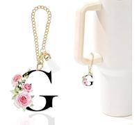 Rose Initial Charm for Stanley Cup,Mini Tumbler Keychain Letter Charm Stanley Cup Accessories for Purse Backpack,Rose Gifts for Women Her Mom Sister Friend