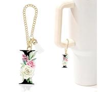 Rose Initial Charm for Stanley Cup,Mini Tumbler Keychain Letter Charm Stanley Cup Accessories for Purse Backpack,Rose Gifts for Women Her Mom Sister Friend