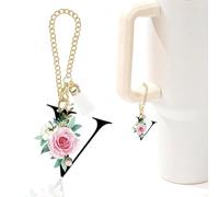 Rose Initial Charm for Stanley Cup,Mini Tumbler Keychain Letter Charm Stanley Cup Accessories for Purse Backpack,Rose Gifts for Women Her Mom Sister Friend