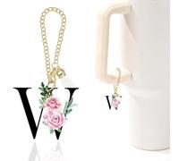 Rose Initial Charm for Stanley Cup,Mini Tumbler Keychain Letter Charm Stanley Cup Accessories for Purse Backpack,Rose Gifts for Women Her Mom Sister Friend