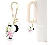 Rose Initial Charm for Stanley Cup,Mini Tumbler Keychain Letter Charm Stanley Cup Accessories for Purse Backpack,Rose Gifts for Women Her Mom Sister Friend