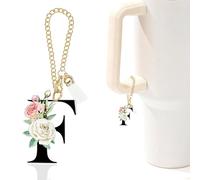 Rose Initial Charm for Stanley Cup,Mini Tumbler Keychain Letter Charm Stanley Cup Accessories for Purse Backpack,Rose Gifts for Women Her Mom Sister Friend