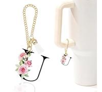 Rose Initial Charm for Stanley Cup,Mini Tumbler Keychain Letter Charm Stanley Cup Accessories for Purse Backpack,Rose Gifts for Women Her Mom Sister Friend
