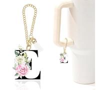 Rose Initial Charm for Stanley Cup,Mini Tumbler Keychain Letter Charm Stanley Cup Accessories for Purse Backpack,Rose Gifts for Women Her Mom Sister Friend