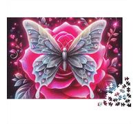 Rose Jigsaw Puzzle Butterfly Bloom 1000 Piece Matte Finish Smooth Cardboard Rainy Day Quiet Time Hobby for Couples Adults Teenagers Enthusiasts 52x38cm/1000pcs