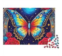 Rose Jigsaw Puzzle Butterfly Crimson Bloom 1000 Piece Smooth Recycled Cardboard Framable Art Quiet Time Hobby for Enthusiasts Adults Beginners 70x50cm/1000pcs