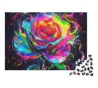 Rose Jigsaw Puzzle Neon Bloom 1000 Piece Sturdy Smooth Cardboard Quiet Time Hobby Nursing Home Activity for Seniors Adults Family Beginners 52x38cm/1000pcs
