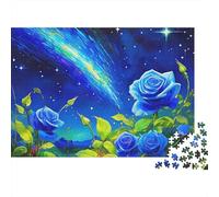 Rose Jigsaw Puzzle Stellar Blue Blooms 1000 Piece Premium Cardboard Stress Relief Rainy Day Indoor Hobby for Adults Advanced Enthusiasts 38x26cm/1000pcs