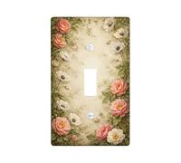 Rose Kitchen Single Light Switch Cover Plate, Vintage Romantic Anemone Vine Spring Pastel Peach Plastic Standard Size Toggle Light Switch Cover for New Apartment Home Bedroom Office Decor (Single)