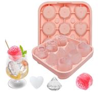 Rose Large Ice Cube Mold, Silicone Ice Cube Tray, 9 Cavities, Pink, Heart and Diamond Shape, BPA Free, Silicone Trays for Whiskey, Cocktails, Juice and Coffee