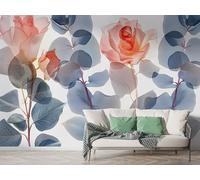Rose Leaf Wall Mural, Self-Adhesive Peel & Stick Wallpaper, Watercolor Botanical Design Photo Wallpaper for Living Room & Bedroom (100x70 cm), M-861