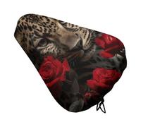 Rose Leopard Bike Seat Cover Waterproof Oxford Fabric, Universal Adjustable Bicycle Saddle Cover with Drawstring Easy Install Protective Rain Dust Covers for Women Men