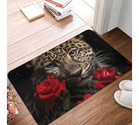 Rose Leopard Door Mat Indoor Outdoor Welcome Mat Resist Dirt Entryway Mat Low Profile Floor Mat Front Doormat Non-Slip Bath Mats Absorbent Flannel Area Rug 24 x 16 in