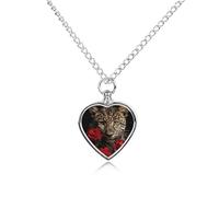 Rose Leopard Pet Urn Necklace for Dog Cat Ashes Heart Cremation Keepsake Pendant Memorial Jewelry Gifts for Women Men
