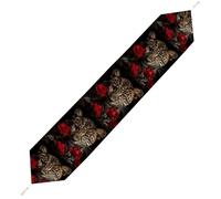 Rose Leopard Table Runner for Dining Table, Short Plush Runners Washable & Durable Tablerunner Modern Home Decor for Wedding, Kitchen, Holiday 200*33cm