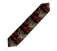 Rose Leopard Table Runner for Dining Table, Short Plush Runners Washable & Durable Tablerunner Modern Home Decor for Wedding, Kitchen, Holiday 229*33cm