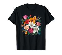 Rose, Lily, and Bird of Paradise Illustration T-Shirt
